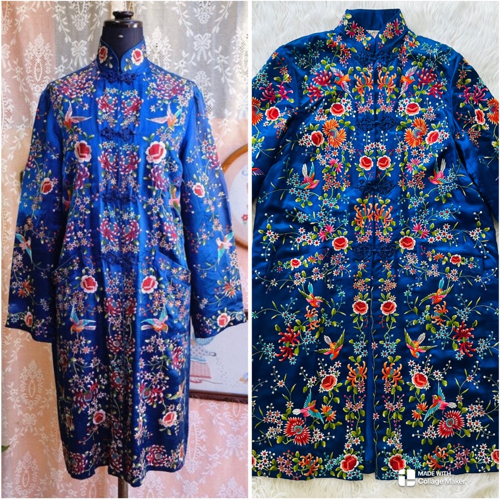 Plum Blossom Vintage Floral Silk Chinese Embroidered Women's Jacket size 38